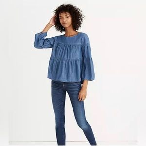 Madewell Denim Blue Tiered Top, size medium